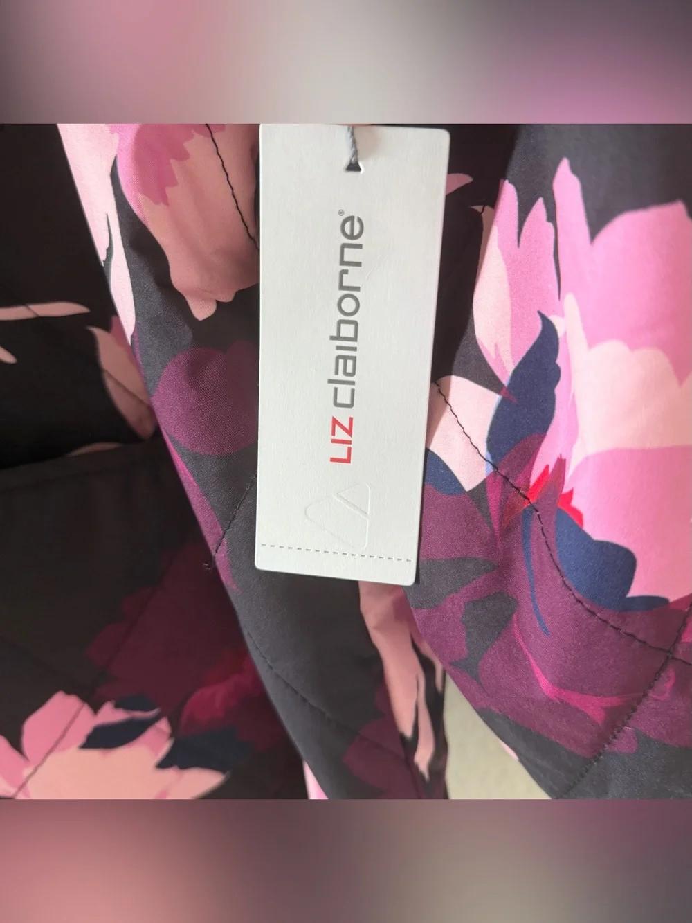 Liz Claiborne Floral Quilted Jacket - Black with Pink & Purple Blooms Size-2XL